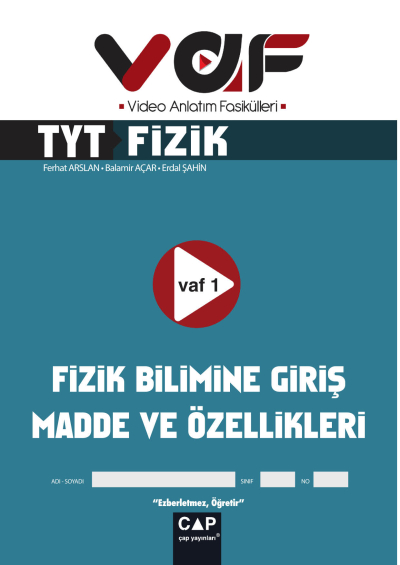 TYT Fizik Video Anlatım Fasikülleri Vaf Yayınları YKS Fotokopi