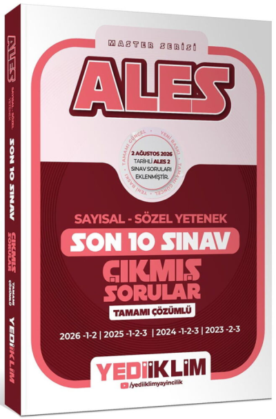 ALES Sayısal Sözel Yetenek Tamamı Çözümlü Son 10 Sınav Çıkmış Sorular Yediiklim Yayınları YKS Fotokopi