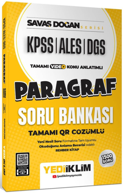 KPSS ALES DGS Savaş Doğan Serisi Paragraf Tamamı Video Konu Anlatımlı ve Tamamı QR Çözümlü Soru Bankası Yediiklim Yayınları YKS Fotokopi