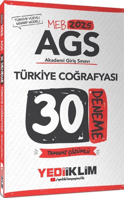 2025 MEB AGS Türkiye Coğrafyası Tamamı Çözümlü 30 Deneme Yediiklim Yayınları YKS Fotokopi