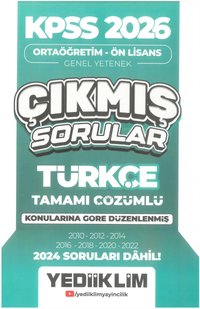 2026 KPSS Ortaöğretim-Önlisans Türkçe Konularına Göre Çıkmış Sorular(2024 soruları dahil) Yediiklim Yayınları YKS Fotokopi