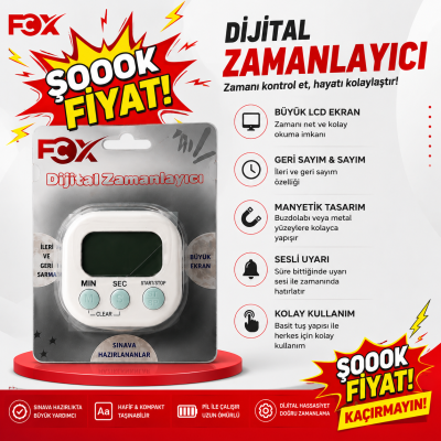 Öğrenci Kronometresi Dijital Zamanlayıcı Mıknatıslı FCZ-100 (Beyaz) YKS Fotokopi