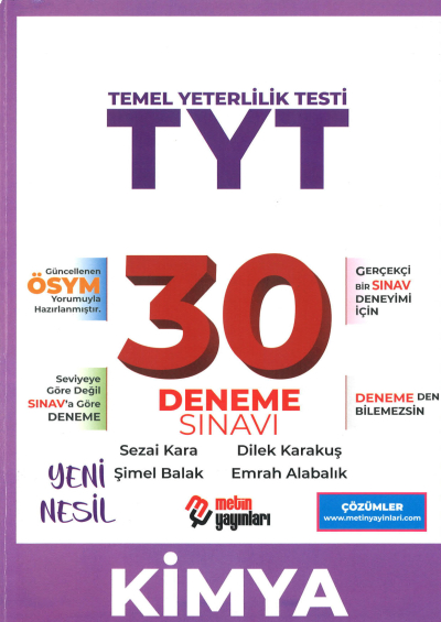 TYT Kimya 30 Deneme Sınavı YKS Fotokopi
