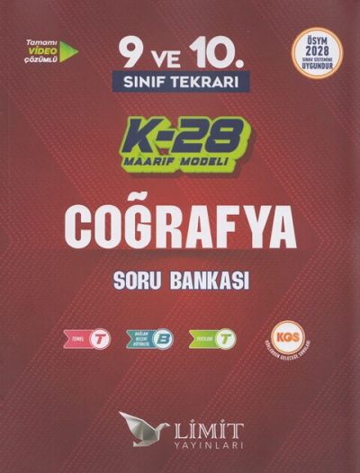 2028 TYT 9. ve 10. Sınıf Tekrarı Coğrafya K-28 Maarif Model Soru Bankası Limit Yayınları