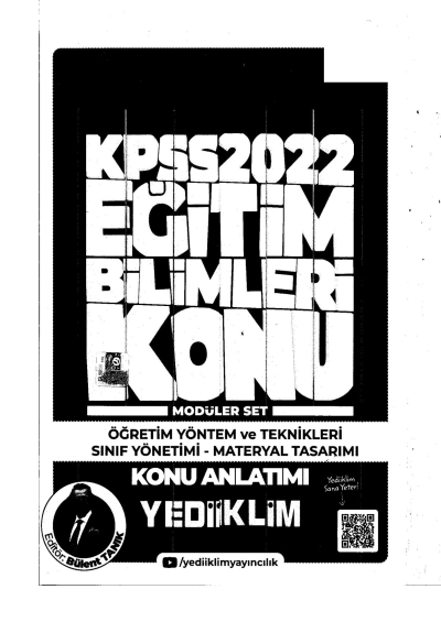 2022 KPSS Öğrt. Yönt. ve Teknik. Sınıf Yön.- Materyal Tasar. Konu Anlatımı Modüler Set YKS Fotokopi