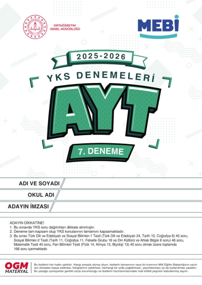 MEBİ YKS Denemeleri AYT 7. Deneme YKS Fotokopi