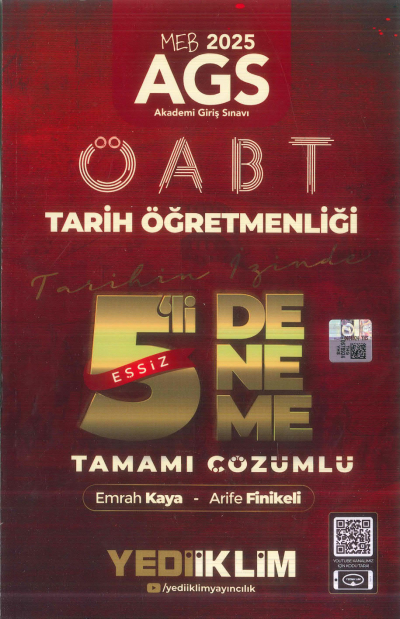 2025 MEB AGS ÖABT Tarih Öğretmenliği Tamamı Çözümlü Tarihin İzinde Eşsiz 5 li Deneme Yediiklim Yayınları YKS Fotokopi