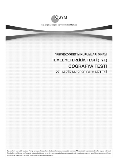 COĞRAFYA SON 11 YIL ÇIKMIŞ SORULAR (TYT) (2020 DAHİL) YKS Fotokopi