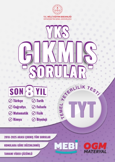 YKS Çıkmış Sorular TYT (Tüm Dersler) Son 8 Yıl (2018-205) MEB OGM YKS Fotokopi