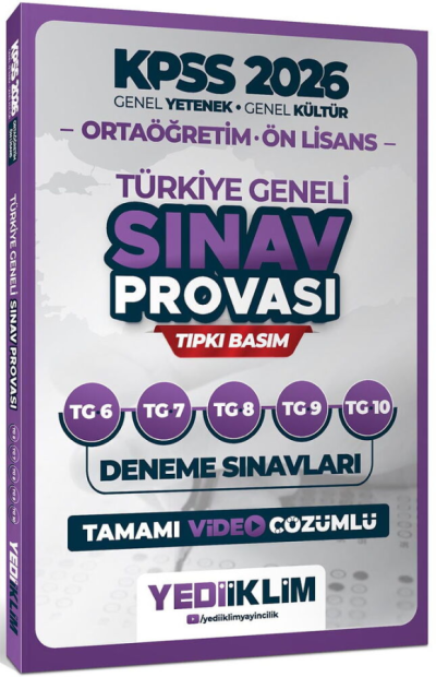 2026 KPSS Lise Ortaöğretim Ön Lisans Türkiye Geneli Sınav Provası 5 Deneme Çözümlü (6-7-8-9-10) Yediiklim Yayınları YKS Fotokopi