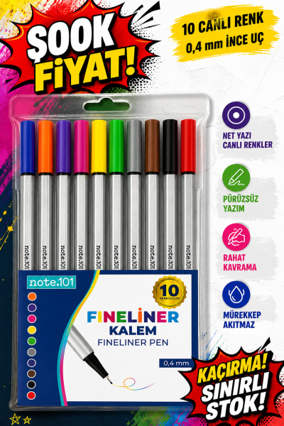 Note.101 Fineliner 10'lu Set YKS Fotokopi