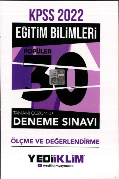 ÖLÇME VE DEĞERLENDİRME POPÜLER 30 DENEME SINAVI TAMAMI ÇÖZÜMLÜ YKS Fotokopi