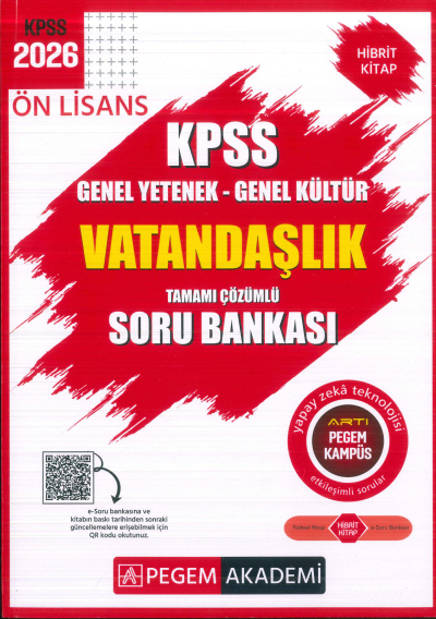 Ön Lisans KPSS Vatandaşlık Tamamı Çözümlü Soru Bankası Pegem Akademi YKS Fotokopi
