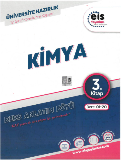 YKS Mavi Set DAF Kimya Ders Anlatım 3.Kitap EIS Yayınları Ders:01-20 12. Sınıf Konularını Kapsar YKS Fotokopi