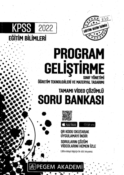 2022 KPSS Eğitim Bilimleri PROGRAM GELİŞTİRME SORU BANKASI YKS Fotokopi
