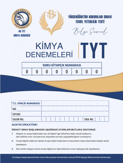 TYT KİMYA DENEMELERİ 40*7 YKS Fotokopi