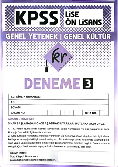 Lise Önlisans TG Deneme 3 60 Deneme KR Akademi YKS Fotokopi