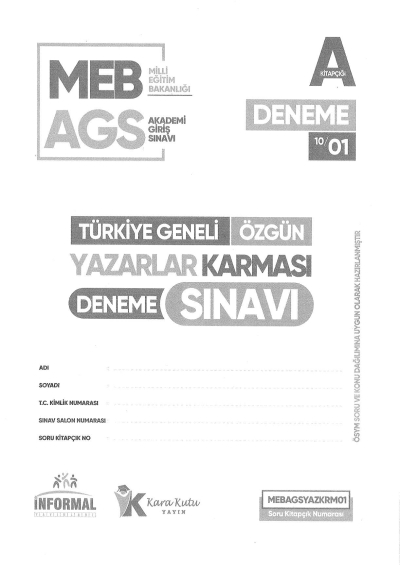 2025 MEB AGS TÜRKİYE GENELİ DENEME SINAVLARI KARAKUTU 1-2-3-4-6-7-8 DENEMELER (TAMAMI ÇÖZÜMLÜ) YKS Fotokopi