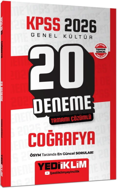 2026 KPSS Genel Kültür Coğrafya Tamamı Çözümlü 20 Deneme Yediiklim Yayınları YKS Fotokopi