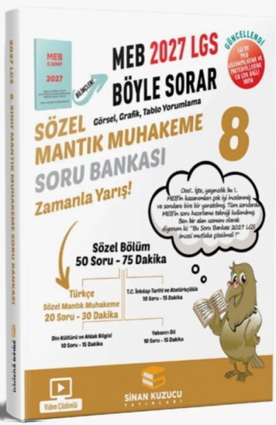8. Sınıf 2027 Lgs Meb Böyle Sorar Sözel Mantık Muhakeme Soru Bankası Video Çözümlü Sinan Kuzucu Yayınları YKS Fotokopi