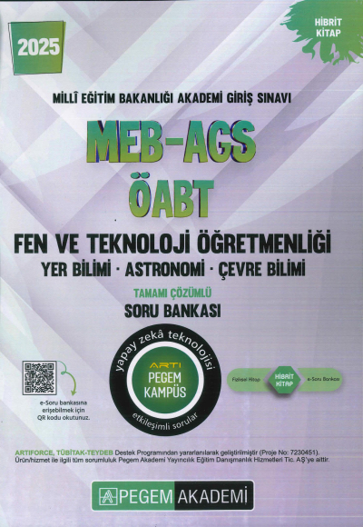 2025 MEB-AGS-ÖABT Fen ve Teknoloji Öğretmenliği Yer Bilimi - Astronomi- Çevre Bilimi Tamamı Çözümlü Soru Bankas Pegem Akademi Yayıncılık YKS Fotokopi