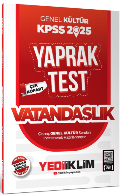 2025 KPSS Vatandaşlık Genel Kültür Çek Kopart Yaprak Test Yediiklim Yayınları YKS Fotokopi