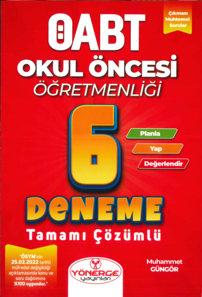 ÖABT Okul Öncesi Öğretmenliği 6 Deneme Çözümlü Yönerge Yayınları YKS Fotokopi