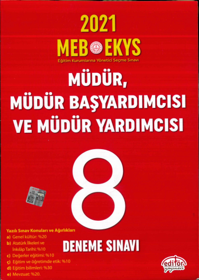 2021 MÜDÜR, MÜDÜR BAŞYARDIMCISI VE MÜDÜR YARDIMCISI SORU BANKASI 8 DENEME SINAVI YKS Fotokopi