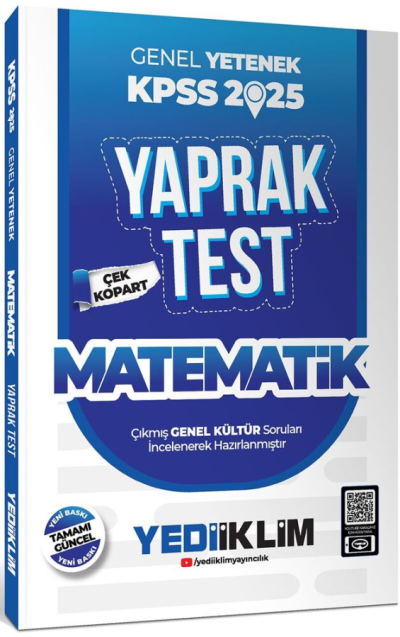 2025 KPSS Matematik Genel Yetenek Çek Kopart Yaprak Test Yediiklim Yayınları YKS Fotokopi