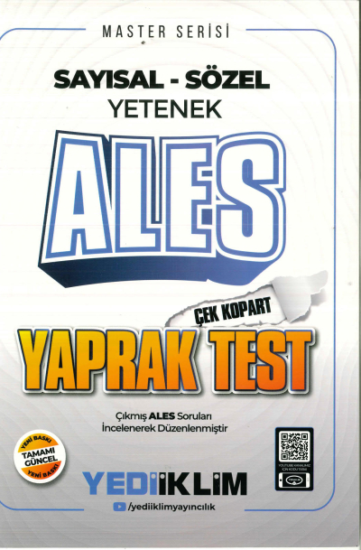 2025 Master Serisi ALES Sayısal-Sözel Yetenek Çek Kopart Yaprak Test Yediiklim Yayınları YKS Fotokopi