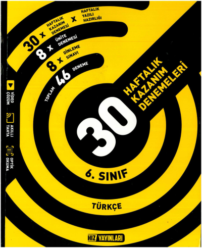 6.Sınıf Türkçe Haftalık Deneme Hız Yayınları YKS Fotokopi