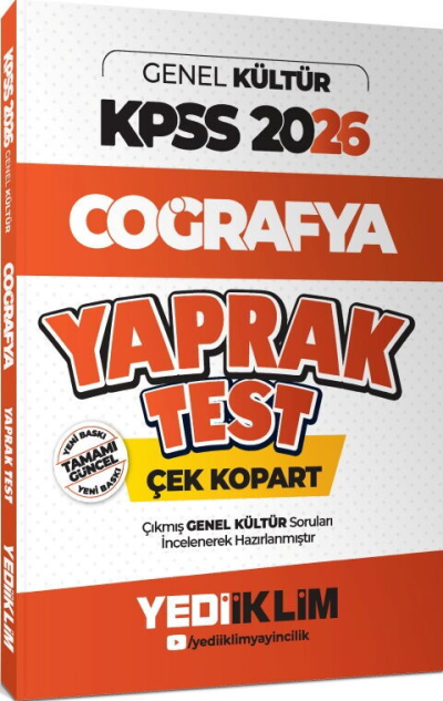 2026 KPSS Genel Kültür Coğrafya Çek Kopart Yaprak Test Yediiklim Yayınları YKS Fotokopi