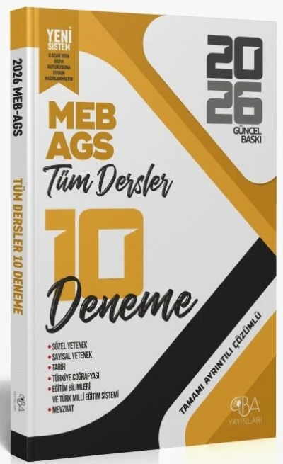 2026 MEB- AGS Tüm Dersler 10 Deneme Çözümlü CBA Yayınları YKS Fotokopi