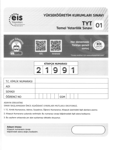 TYT 5'Lİ DENEME SINAVI YKS Fotokopi
