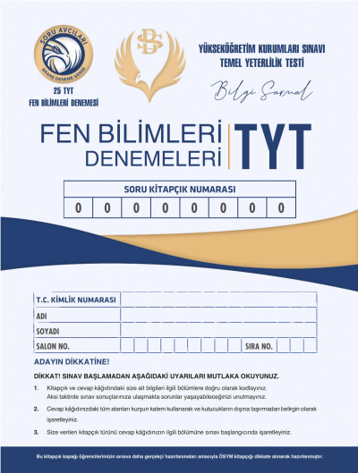 TYT FEN BİLİMLERİ DENEMELERİ 25*20 YKS Fotokopi