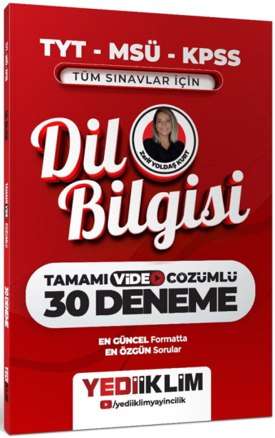 2027 TYT MSÜ KPSS Dil Bilgisi Tamamı Video Çözümlü Tüm Sınavlar için 30 Deneme Yediiklim Yayınları YKS Fotokopi