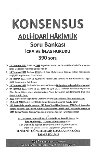 KONSENSUS ADLİ İDARİ HAKİMLİK SORU BANKASI İCRA VE İFLAS HUKUKU YKS Fotokopi