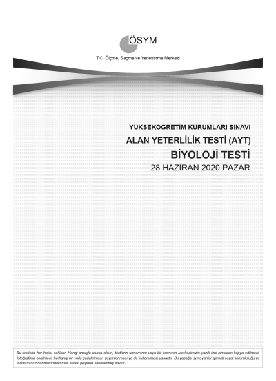 BİYOLOJİ SON 11 YIL ÇIKMIŞ SORULAR (AYT) (2020 DAHİL) YKS Fotokopi