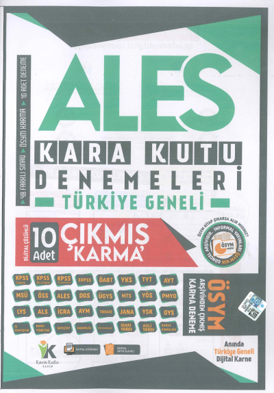 ALES KARA KUTU DENEMELERİ 10 ADET ÇIKMIŞ KARMA DENEME YKS Fotokopi