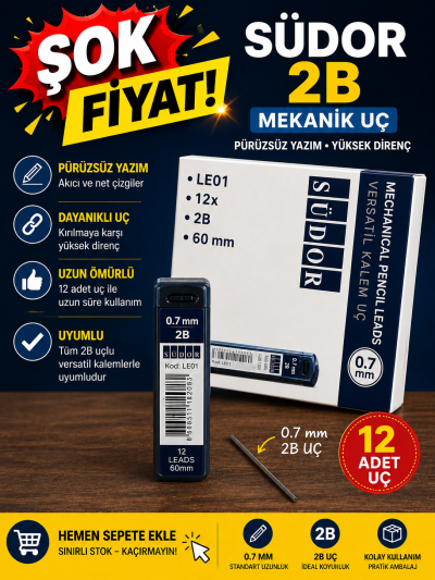 12 li 0.7 MM 2B Kalem Ucu Südor YKS Fotokopi