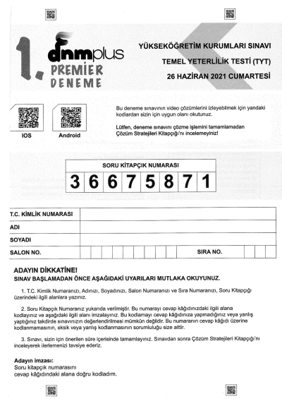 TYT Premier 5 Deneme Seti YKS Fotokopi