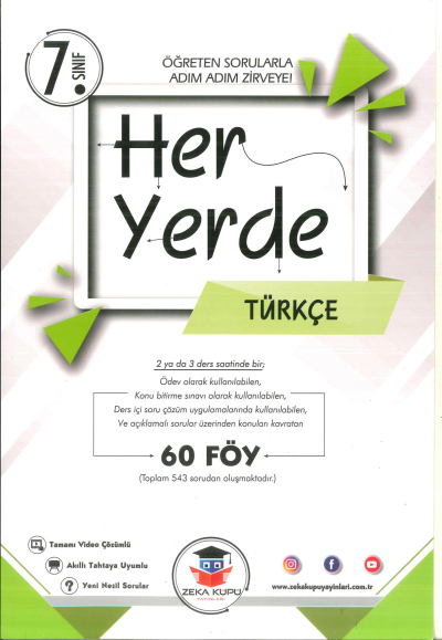 7. Sınıf Her Yerde Türkçe Soru Bankası Zeka Küpü Yayınları YKS Fotokopi