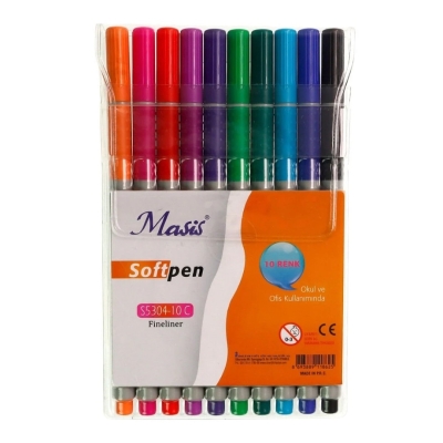 Masis Fineliner Softpen Kalem 10 Renk Pvc S5304-10c YKS Fotokopi