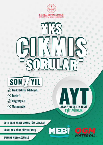 AYT Eşit Ağırlık ( Türk Dili - Tarih - Coğrafya - Mat) Çıkmış Sorular 2018-2024 MEBİ YKS Fotokopi