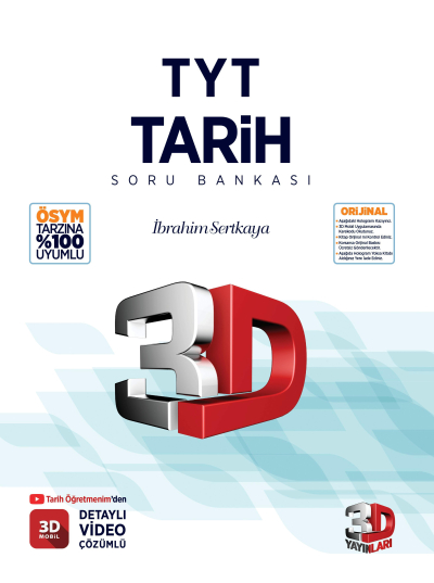 2025 TYT 3D Tarih Tamamı Video Çözümlü Soru Bankası YKS Fotokopi