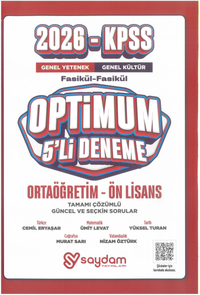 2026 KPSS Lise Ortaöğretim Ön Lisans Optimum 5 Deneme Fasikül Çözümlü Saydam Yayınları YKS Fotokopi