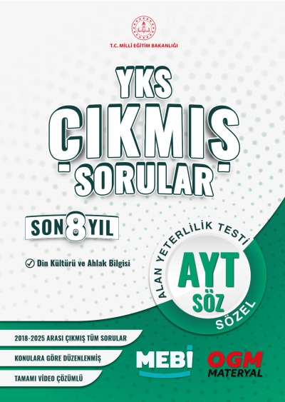 YKS Çıkmış Sorular AYT Din Kültürü ve Ahlak Bilgisi Son 8 Yıl (2018-205) MEB OGM YKS Fotokopi
