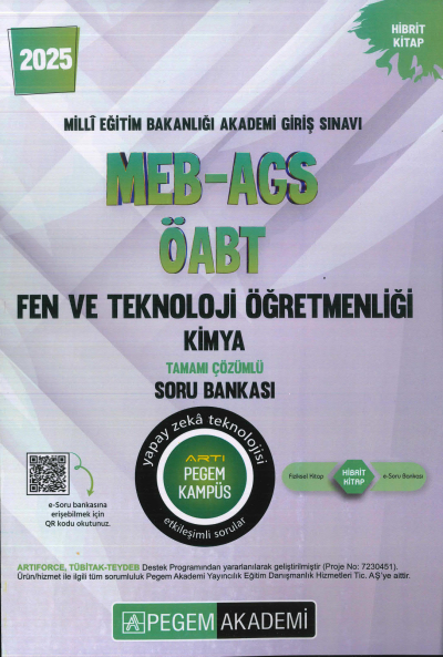 2025 MEB-AGS-ÖABT Fen ve Teknoloji Öğretmenliği Kimya Tamamı Çözümlü Soru Bankas Pegem Akademi Yayıncılık YKS Fotokopi