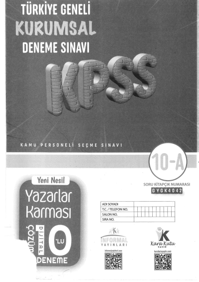 KPSS Genel Yetenek Genel Kültür Yazarlar Karması 10 Deneme Dijital Çözümlü İnformal Yayınları YKS Fotokopi