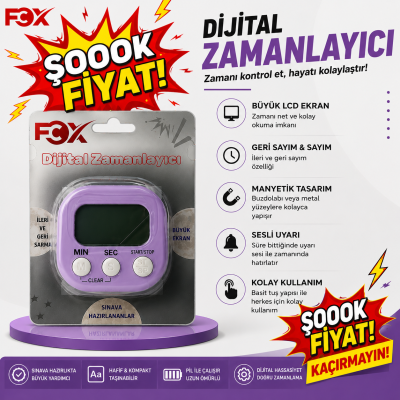 Öğrenci Kronometresi Dijital Zamanlayıcı Mıknatıslı FCZ-100 (Lila) YKS Fotokopi